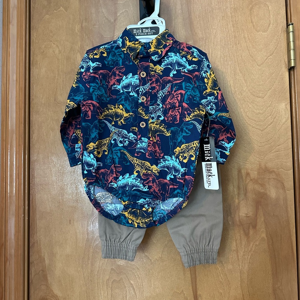 2 piece Dinosaur long sleeve one piece and pants